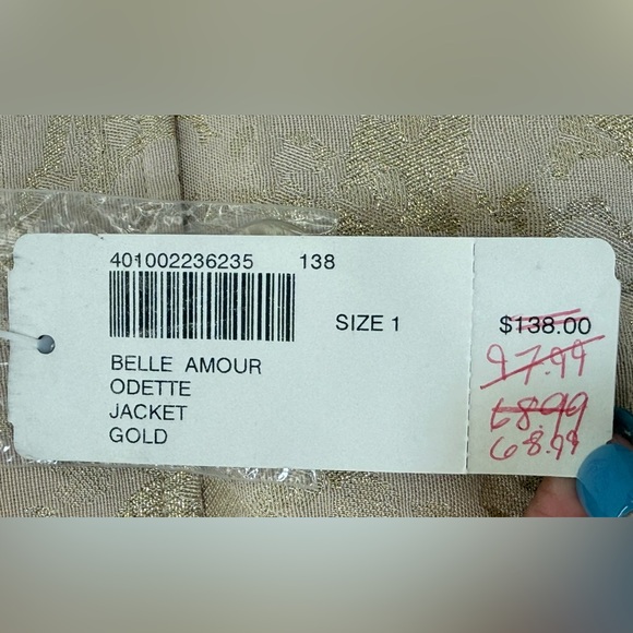 Chico’s Belle Amour Odette Metallic Gold Jacquard Blazer Jacket NWT Sz 1 = M - Picture 7 of 11